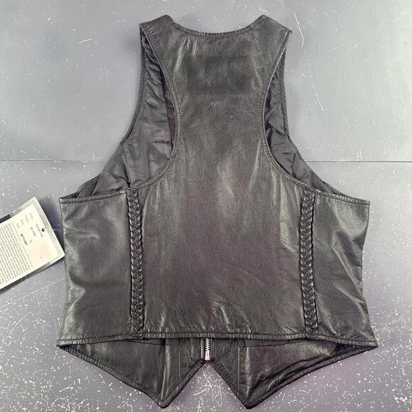 VTG FMC Leather Waist Coat Youth Girls Large Black Zip Moto Biker Western NWT - Picture 6 of 6